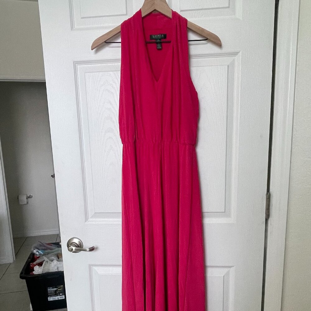 Lauren Ralph Lauren Fuchsia Maxi Dress Size 2 Draped Neck